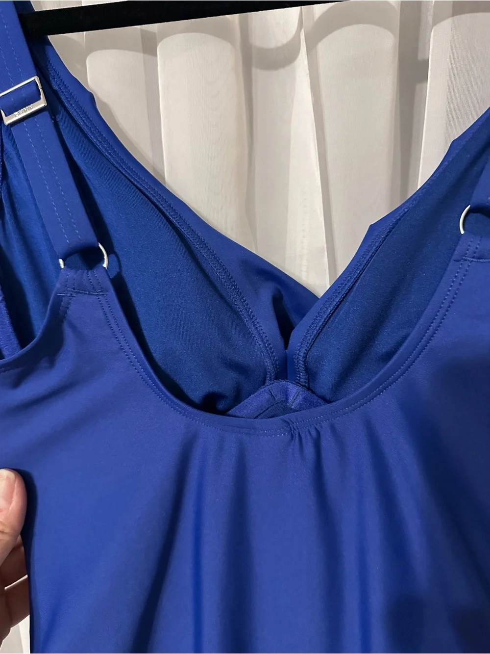 DKNY Ruffle V-Neck Ruched Royal Blue Tummy Control One-Piece Swimsuit Size S - Picture 6 of 11